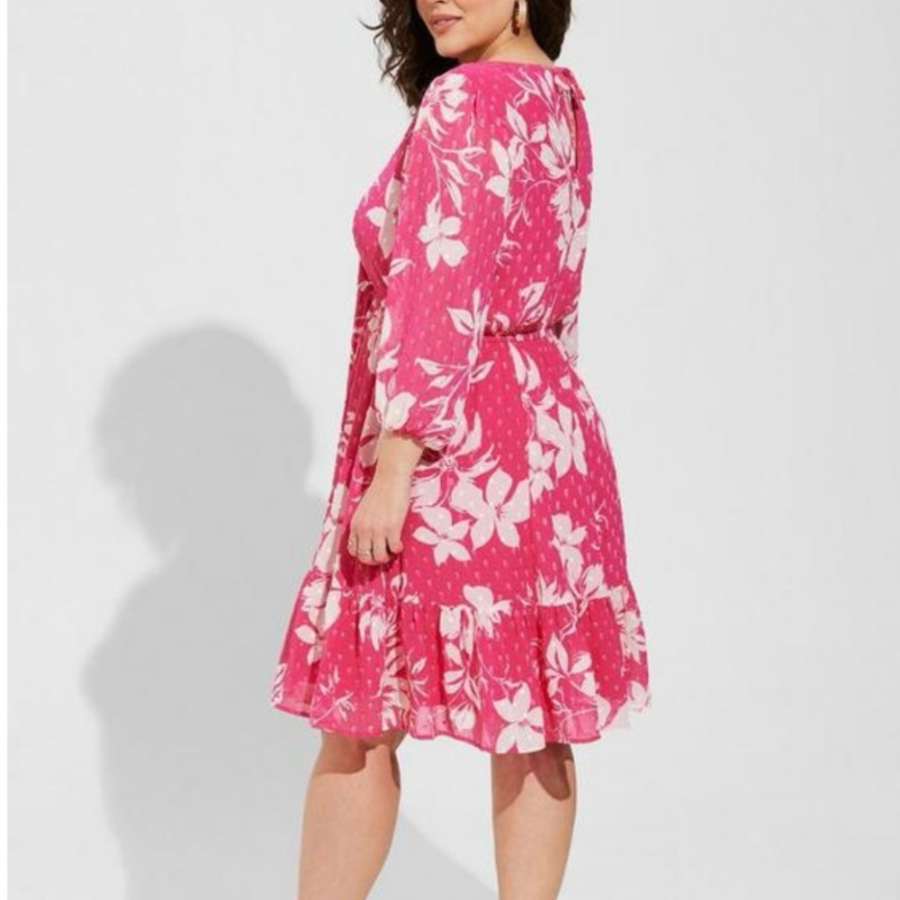 NWT Torrid Pink White Floral Clip Swiss Dot Pockets Dress Size 3X - Picture 4 of 14